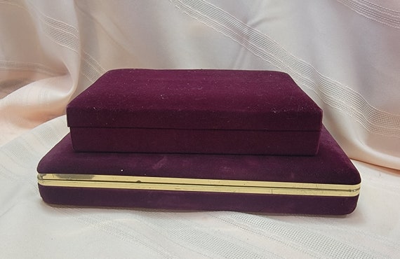 Two, Burgundy, Crushed Velvet Jewelry Boxes, 1970… - image 3