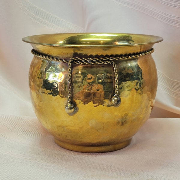 Hammered Brass Bowl with Rope Design, India, Excellent Condition, 5" Tall, 6.75" around