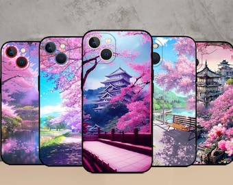 Japan Sakura Tree Scenery Phone case fit for iPhone 15/14 MagSafe S24 Ultra S23 S23FE S22 A55 A35 A15 A14  Google Pixel 8Pro 8 7A