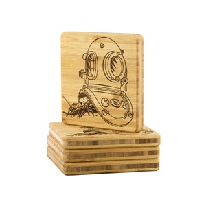 Lunker Head  Lobster in Dive Helmet Bamboo Coasters