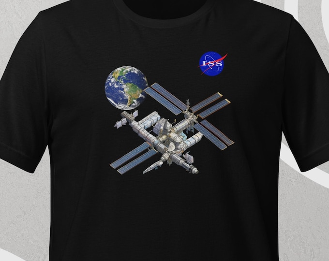 International Space Station T-Shirt | Unisex Tee with ISS Logo & Earth Graphic - Perfect for Space Exploration Fans