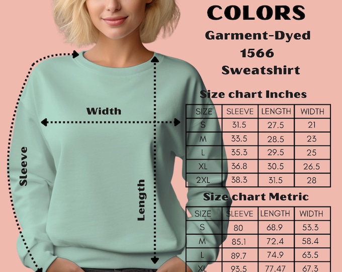 Size Guide & Color Chart - Comfort Colors® 1717 T-Shirt and 1566 Sweatshirt  - Three Charts - Instant Download for Marketing and Advertising