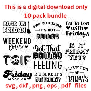 Friday digital design pack dxf, eps, pdf, png, svg design files, instant file download, TGIF, Friday mood on, Cricut, Sublimation print, vex