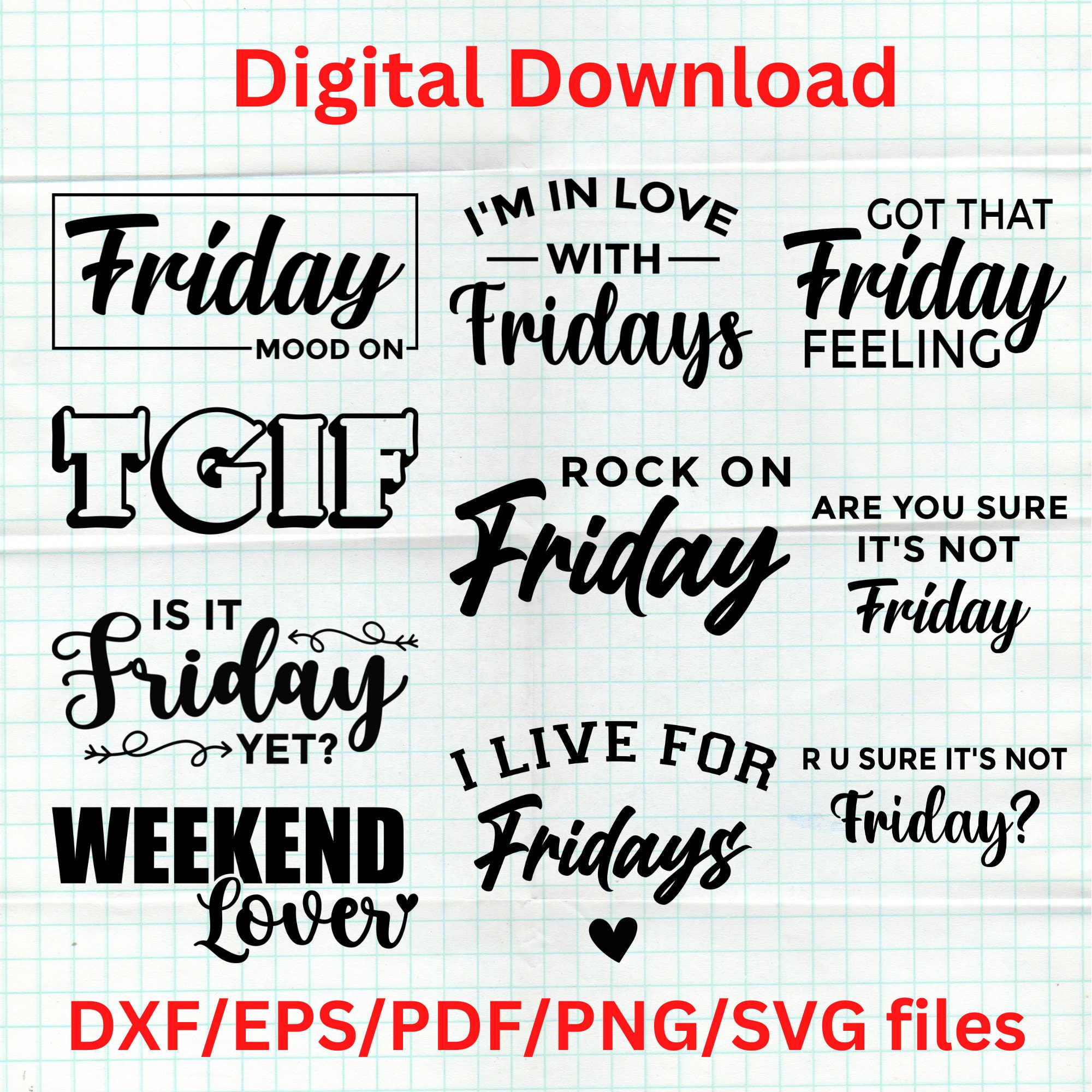 Love Friday Digital Design Pack Dxf, Eps, Pdf, Png, Svg Design Files,  Instant File Download for Personal or Commercial Business Use. - Etsy, image size:2000x2000