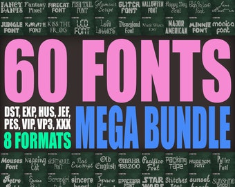 Top 60 Embroidery Fonts 8Formats Mega Bundle: Monogram Alphabet, Numbers (8 Formats) (Instant Download)