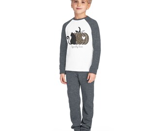 Stylish Halloween Cheetah Pumpkin Print Kids' Pajama Set (You Can Match Mom)