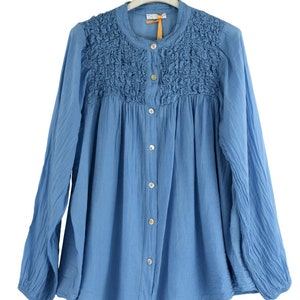 Baumwolle Superleichtes Sommer lässiges atmungsaktives Baumwoll Bubble Brustpanel Damen Italienisches Lagenlook Shirt.