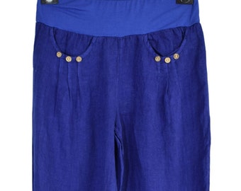 Italian Linen Cropped Trousers: Ruched Hem Summer Shorts