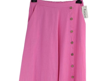 Linen Wide Leg Trouser with Button Detailing & Slit Palazzo Trouser for Women Casual lightweight Culottes for Summer.