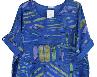 Quirky Colourful Line Print Cotton Top Casual Summer Top With Pockets