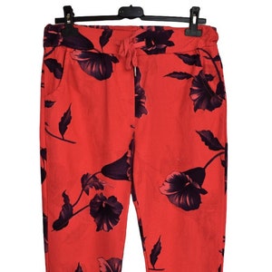 Floral Casual Stretch Lily Print Floral Magic Trousers Pants Italian Lagenlook Trousers.