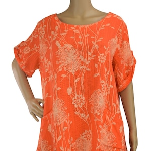 Oversized Cotton Floral Print Asymmetric Tunic with Pockets Ladies Italian Lagenlook Loose Fit Top.