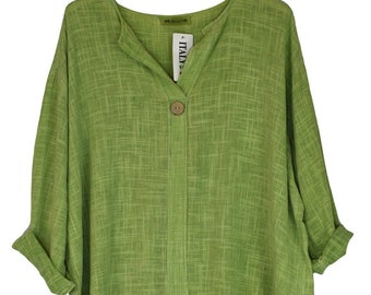 Oversized Cotton Tunic Lightweight breathable Summer Tunic Top with Button Women's Italian Lagenlook Top