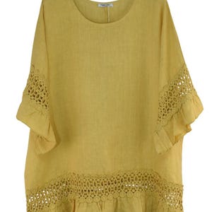 Italian Lagenlook Linen Lace Panel Oversized Breathable Summer Top