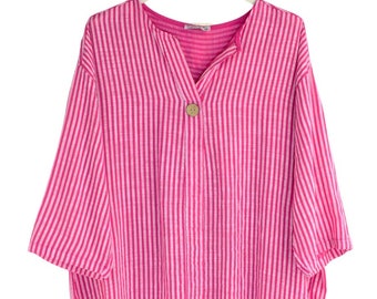 Cotton Linen Blend Summer Striped Top Lightweight Women's Oversized Cotton Top