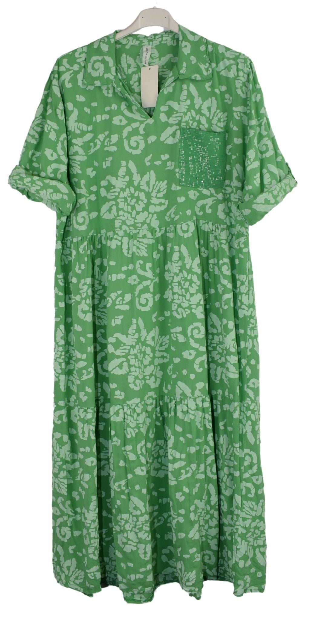 TrendAura Silk-Blend Vacation Maxi Dress With Beige Script Print V-Neck Mid-Sleeve For Women main image 0