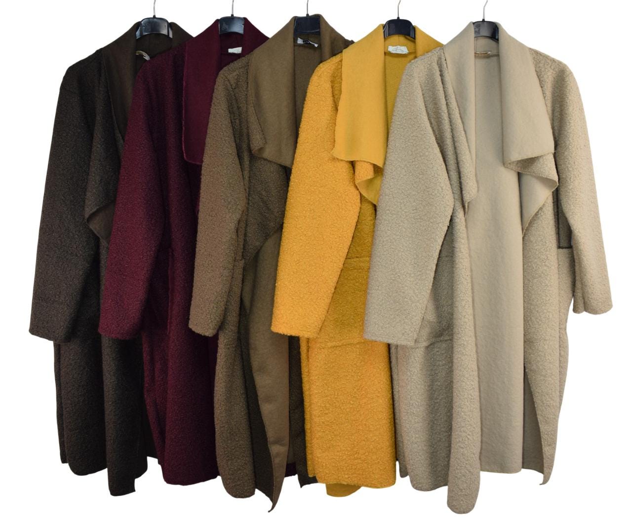 Cappotto Lungo Donna Lagenlook Italiano Con Fibbia E Tasche - Mix Lana Taglia Unica (Plus Size)