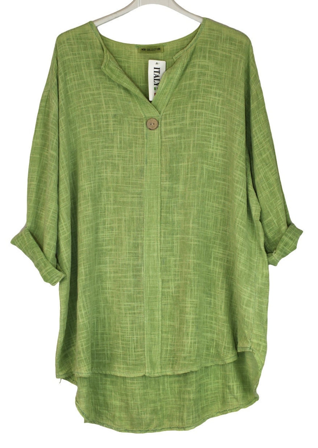 Crazy Girl Ladies Italian Cotton Tunic Top - Oversized Summer Necklace Style, 3/4 Sleeve