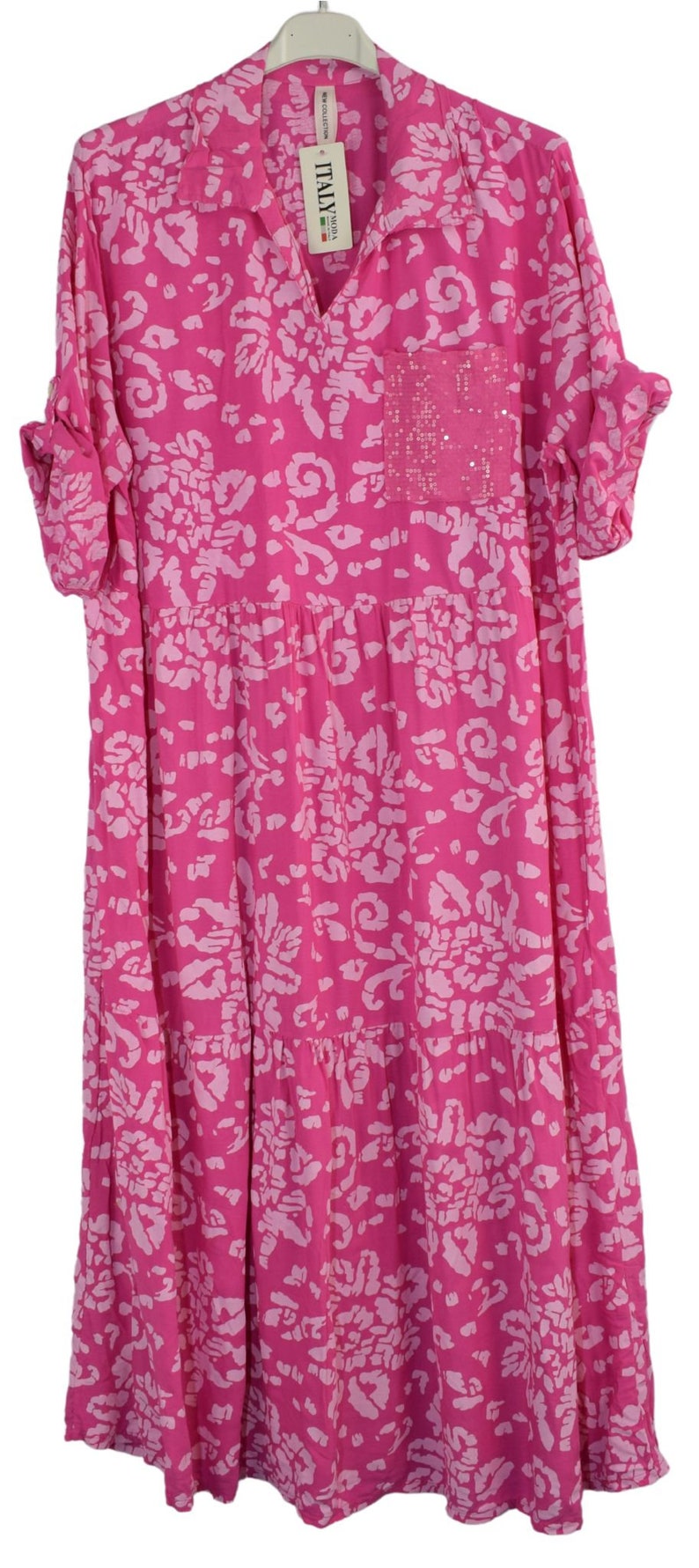 Viscose Blend Embroidered Flared Calf Length Dress with Dori Belt