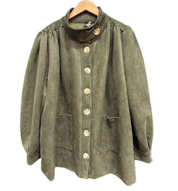 Damen Italienische Funnel Neck Button Durch Weiche Suedette Jacke