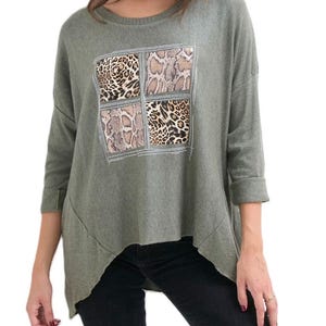 Italian Lagenlook Quirky Animal Print Flare Top Long Sleeve Autumn Collection.