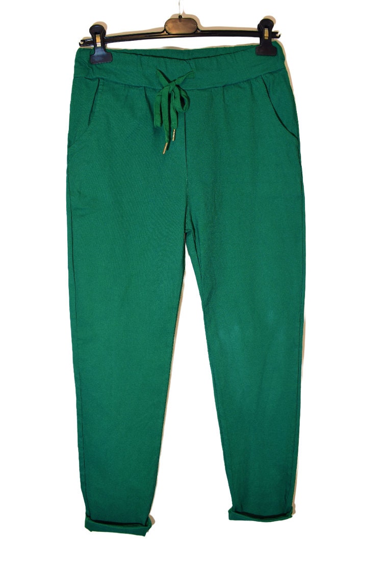 Pantaloni Lagenlook Donna Elasticizzati Stile Jogger – Made In Italy, Vita Alta, Regolari