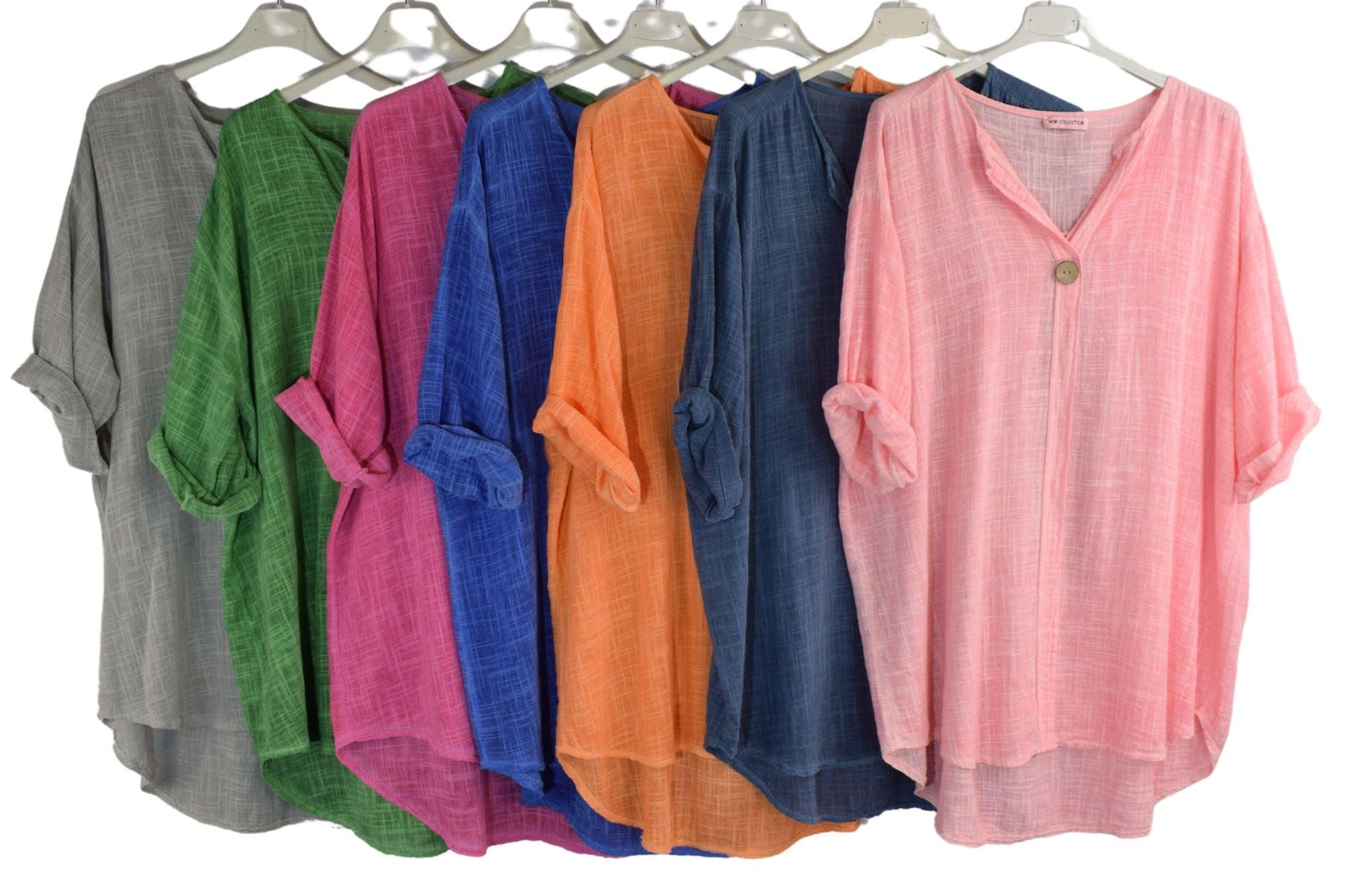 Ladies Italian Lagenlook Oversized Cotton Lightweight Summer Tunic Top with Button