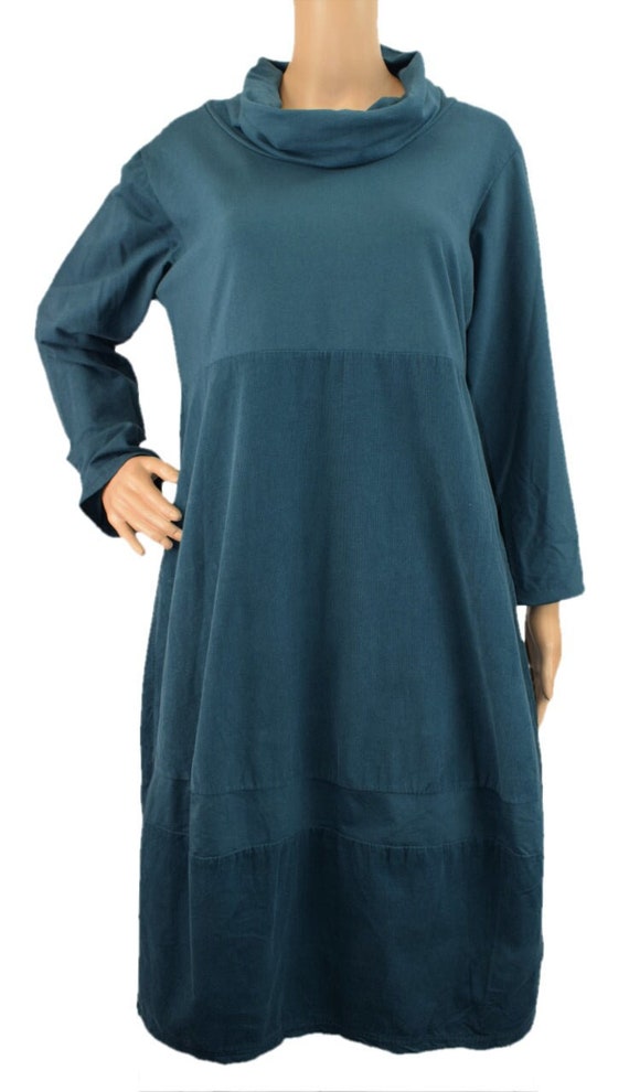 ladies roll neck dress Italian Lagenlook Long Sleeve Cord Panel Tiered sku_345755