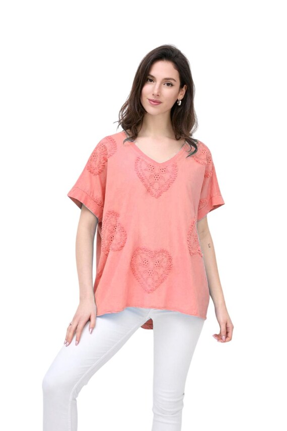 2025 Vintage Geborduurd Katoen Linnen T-shirt Voor Dames, Casual Top