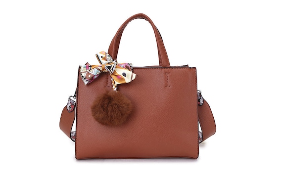 Long and Son Handbag With Silk Tie Pom Pom Etsy