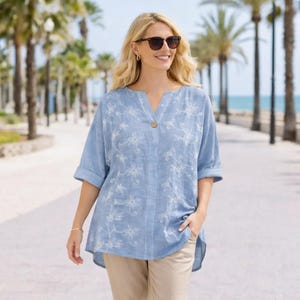 Ladies Italian Lagenlook Cotton Embroidered Lightweight Summer Tunic Top