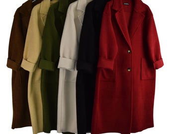 Italienische Lagenlook Fleece Einreiher Coatigan Warme Mantel - Main Image