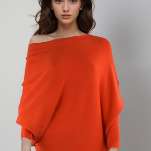 Italian Knit Asymmetric Jumper: Off-Shoulder Slouchy Sweater