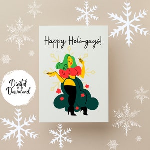 Herunterladbare Weihnachtskarte, Gay Karte, LGBTQ Grußkarte, Slay Queen, Pride Karte, druckbare Karte, Gay Urlaub, Einzigartige Karte, Lustige Karte