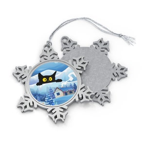 Yule Cat Pewter Snowflake Ornament Yuletide Holiday Decor Christmas image 1