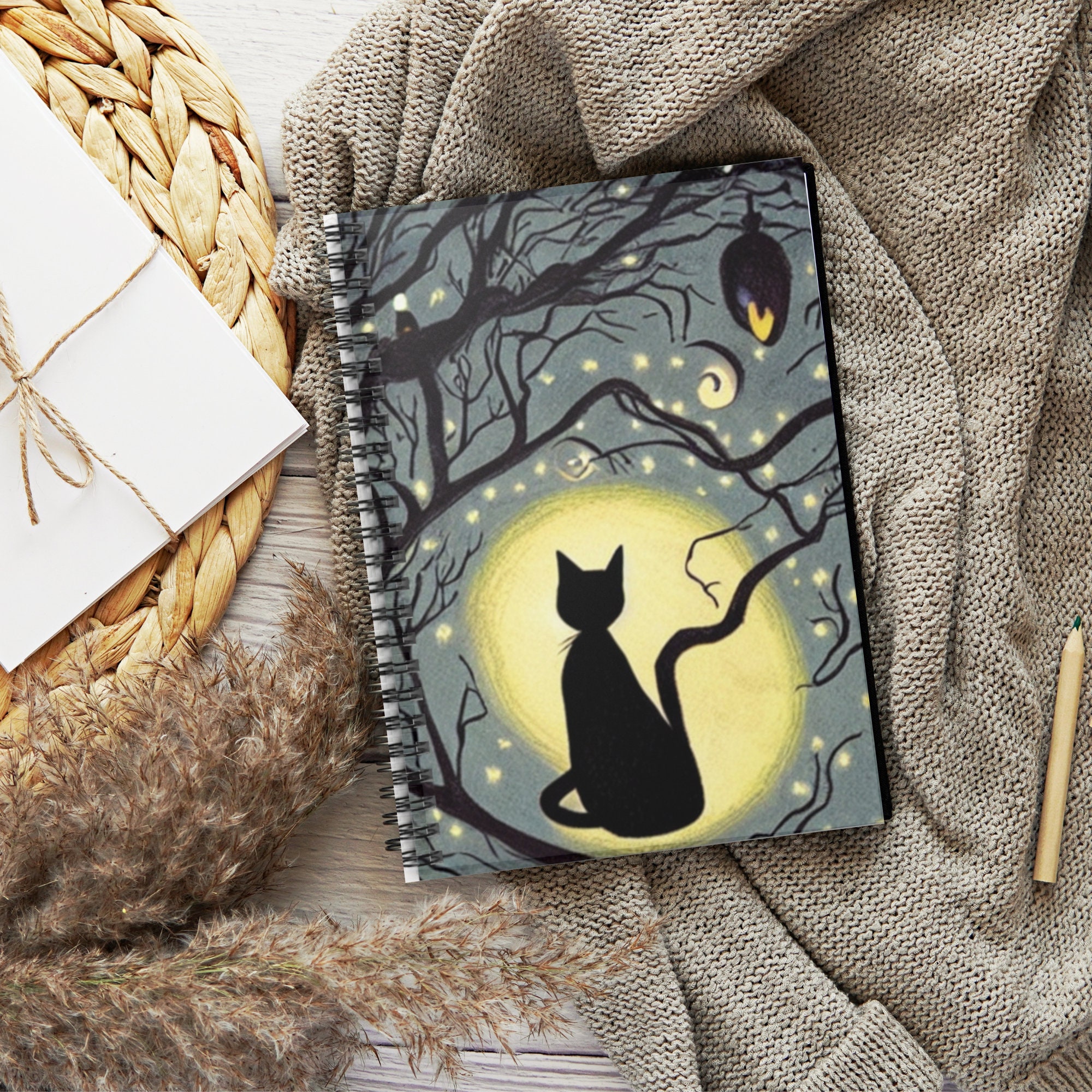 Moon cat journal Spell Book of shadows Black cat celestial - Inspire Uplift