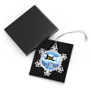 Yule Cat Pewter Snowflake Ornament Yuletide Holiday Decor Christmas image 2