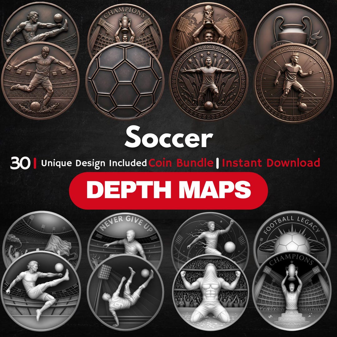 Football Coin Depth Map Bundle: 3D Embossing Depth Maps for Laser ...