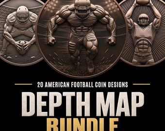 American Football Coin Depth Map Bundle: 3D Embossing Depth Maps for Laser Engraving (PNG)