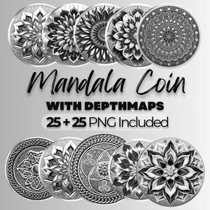 Mandala munt PNG clipart muntdiepte kaart 3D-lasergravure messing munt lasersnijden gelaagde mandala 3D-gravure bestanden lasermunt bundel