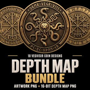 Nordisk Vegvisir-myntdjupkarta: 3D-präglingsdjupkartor för lasergravering