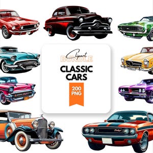 Classic Cars Clipart Bundle Muscle Car PNG Vintage Car Clipart Car Lover Image Retro Car PNG For Sublimation Automotive PNG CarLover Designs