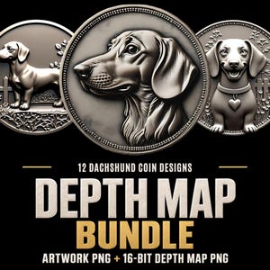 Puede incluir: Tres monedas metálicas circulares con diseños en relieve de perros salchicha. La moneda izquierda muestra un perro de pie de perfil, la central un primer plano de la cabeza y la derecha un perro de frente con una placa en forma de corazón.