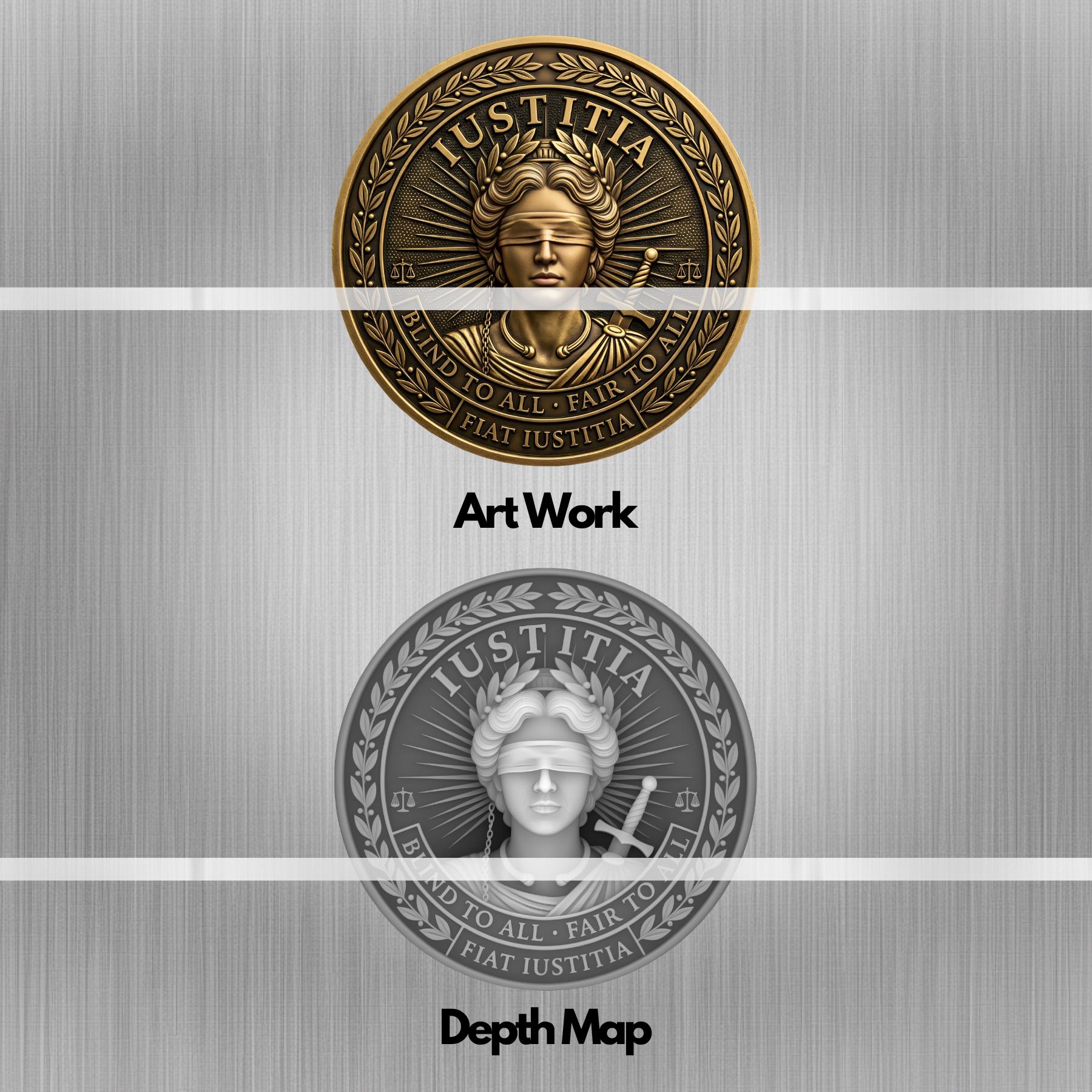 Map Coin Design Justice Coin Depth Map Bundle: 3D Embossing Height Maps for Fiber Laser ...