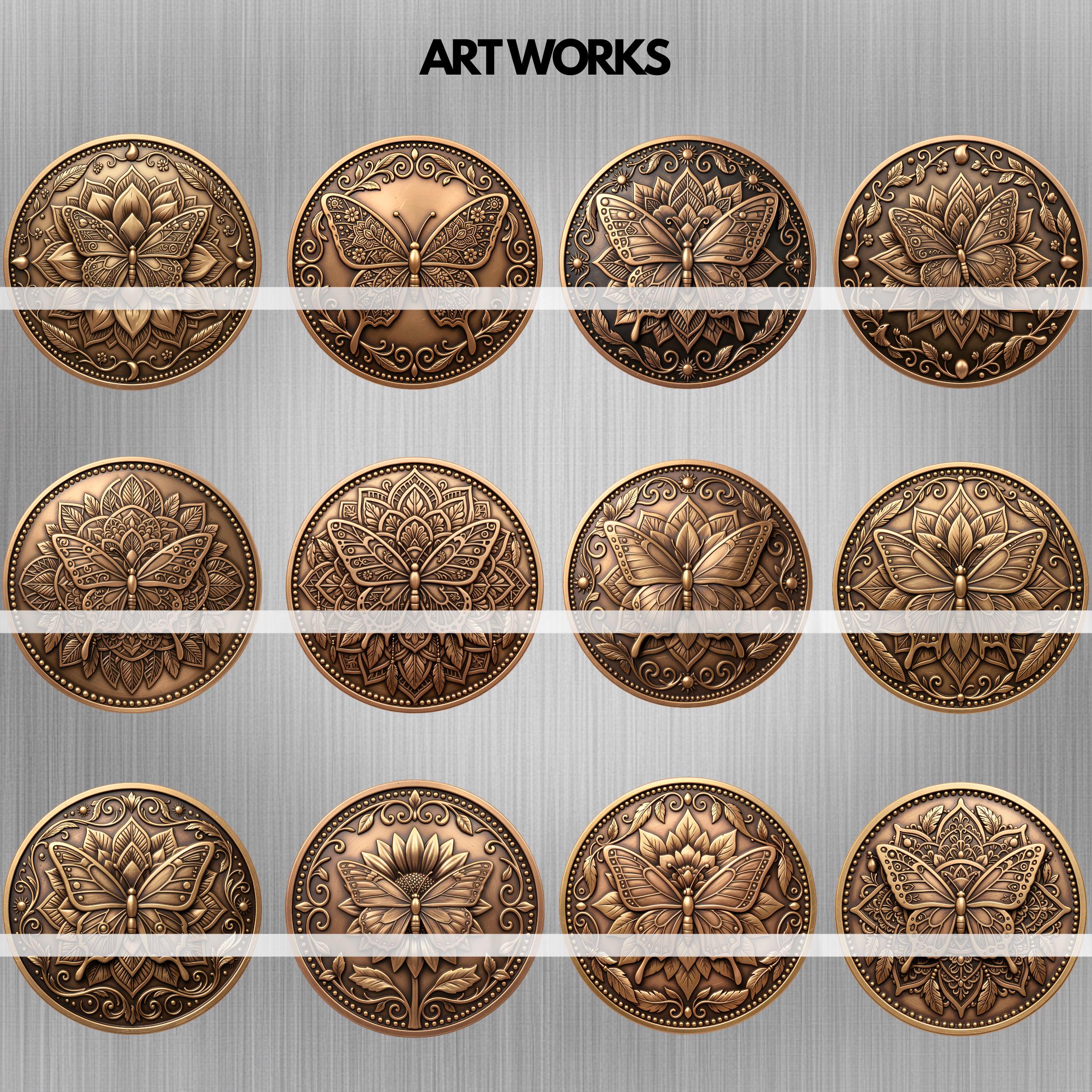 Boho Butterfly Coin Depth Map Bundle: 3D Embossing Depth Maps for Laser ...