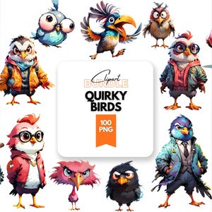 Funny Bird PNG Bundle Quirky Birds Whimsical Sublimation Cartoon Cute PNG Playful Bundle Cheeky Designs KidsDecor Printable Art Happy Vibes
