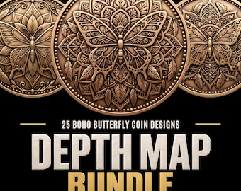 Boho Butterfly Depth Maps: 25 Unique Designs for Laser Engraving (Digital Download)