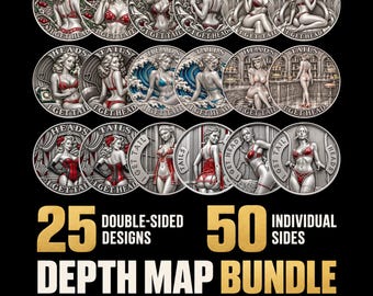 Funny Toss Coin Depth Map Bundle | 25 Double-Sided Adult Novelty Designs | Heads I Get Tail, Tails I Get Head