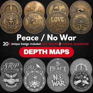 Peace Coin Depth Map Bundle: 3D Depth Maps for Laser Engraving (PNG + Depthmaps)