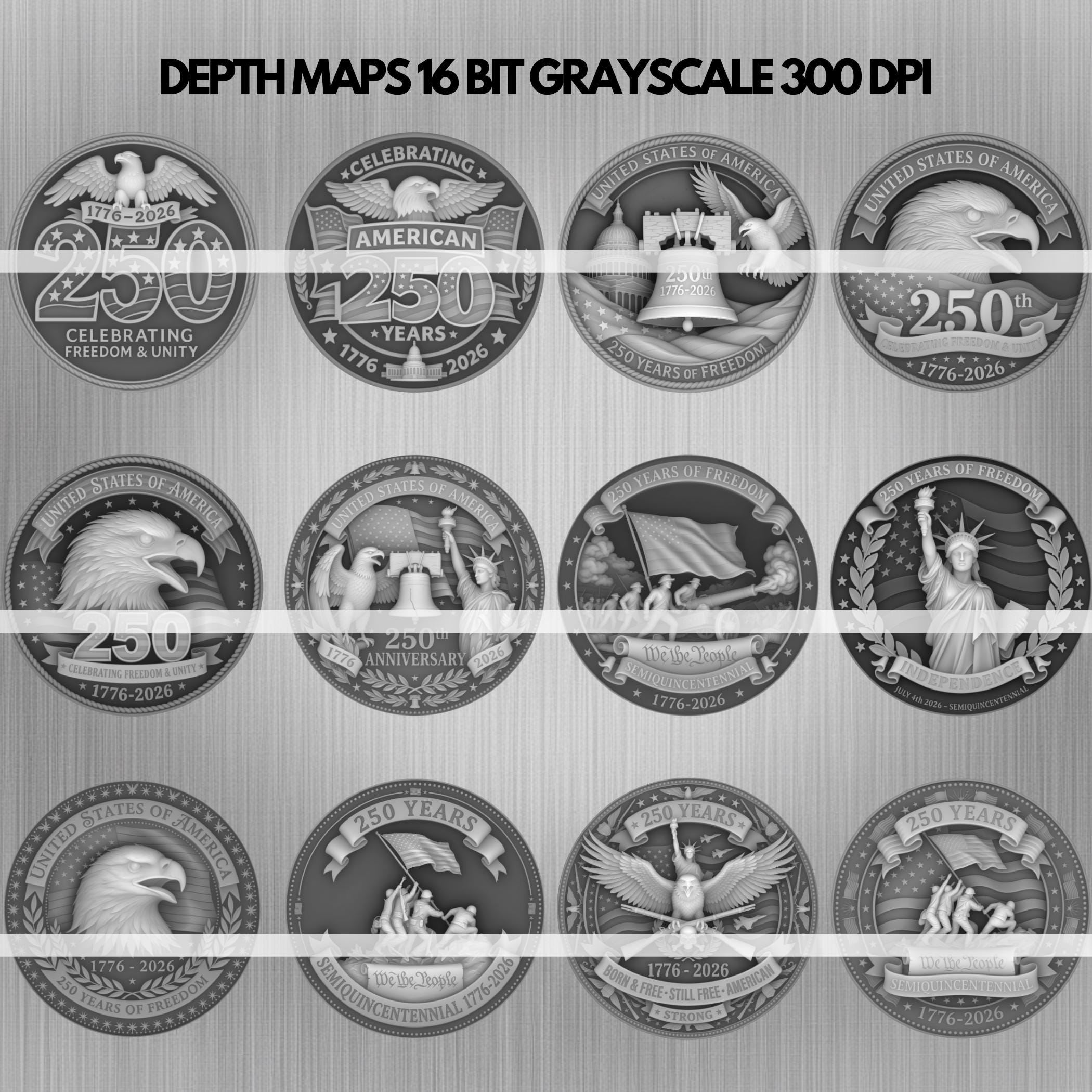 USA 250th Anniversary Coin Depth Map Bundle: 3D Embossing Depth Maps ...